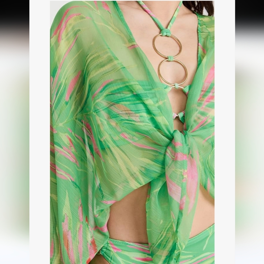 Ramy Brook Green and Pink Sheer Swim Cover Up.  G7 - Picture 3 of 9